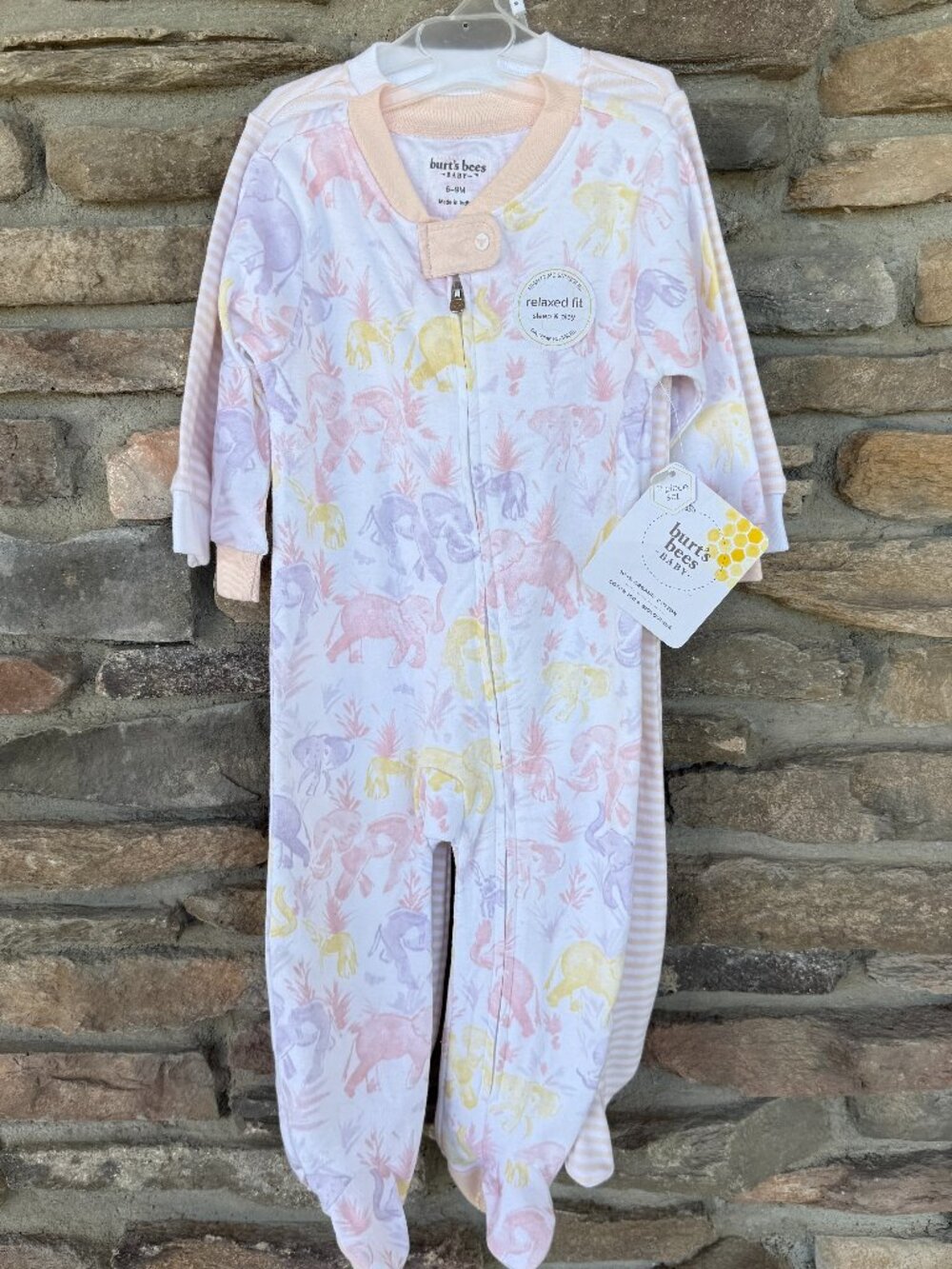 Burt's Bees Baby Sleep & Play 2 Pack 6-9 Month Floral Pink White 100% Cotton NWT